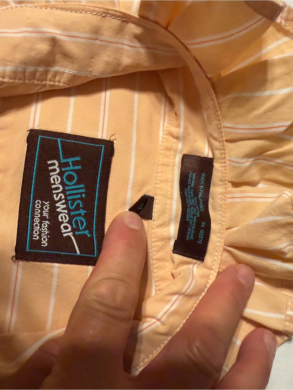 Hollister Peach and White Striped Button-Up Shirt Upcycled with ruffle collar. M - Picture 3 of 6